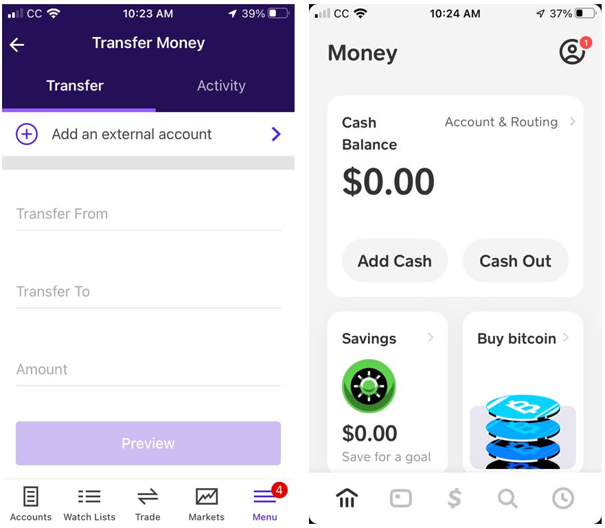 Transfer money from Cash App to ETrade