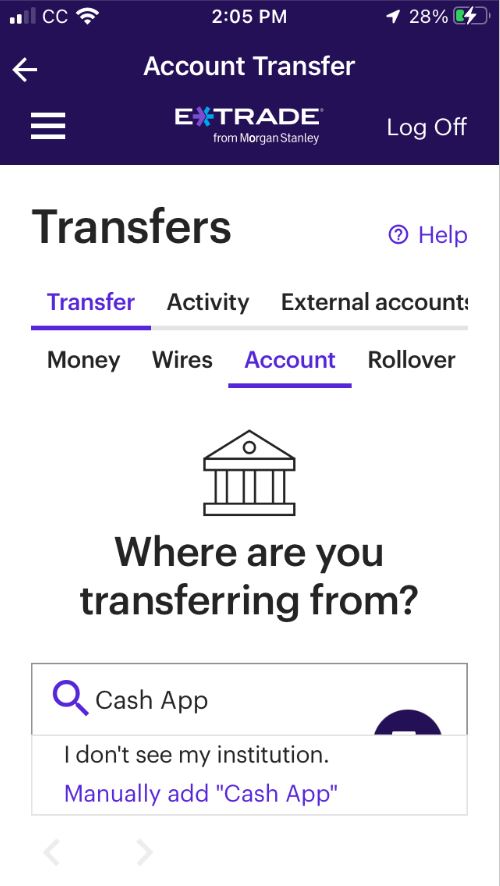 Transfer from Cash App to ETrade