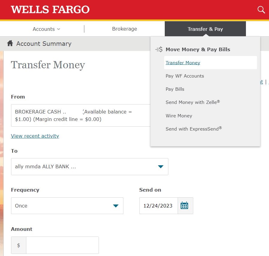 Withdraw From Wells fargo brokerage